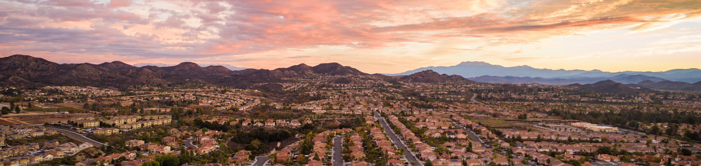 An aerial shot of homes in the Inland Valley