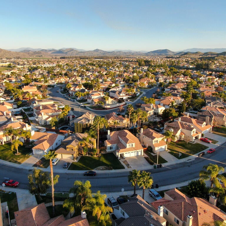 An aerial shot of a neighborhood