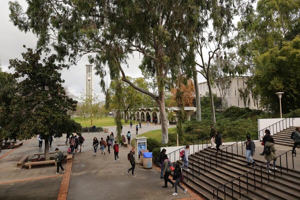 Aerial view of the Olmsted building courtyard at UCR.
