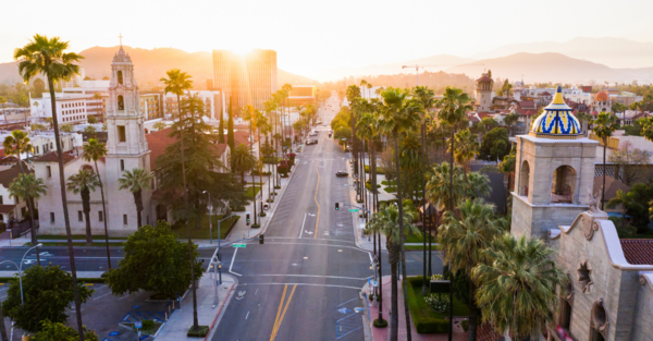 A aerial shot of downtown Riverside