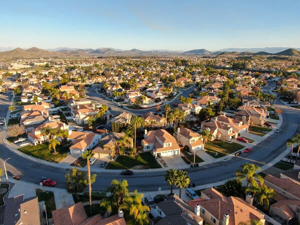 An aerial shot of a neighborhood