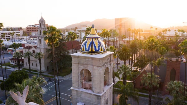 An aerial shot of downtown Riverside