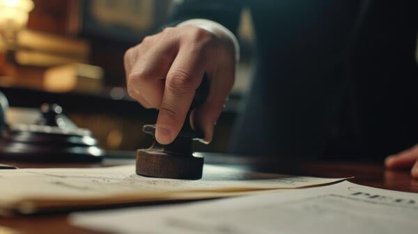 A hand stamping a document