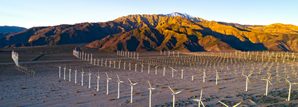A field of windmills on a mountain