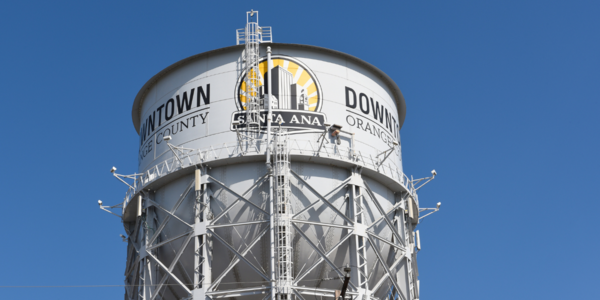 A water tower in Santa Ana, California